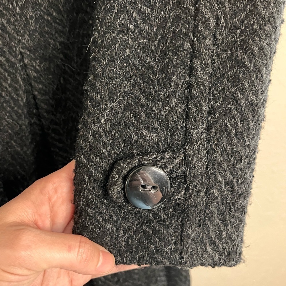 ZARA wool blend short trench coat size M charcoal herringbone pattern - Picture 7 of 7